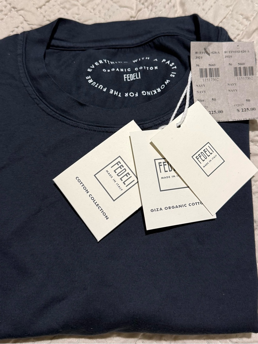 Fedeli Navy Organic Cotton Short-Sleeve Crew T-Shirt